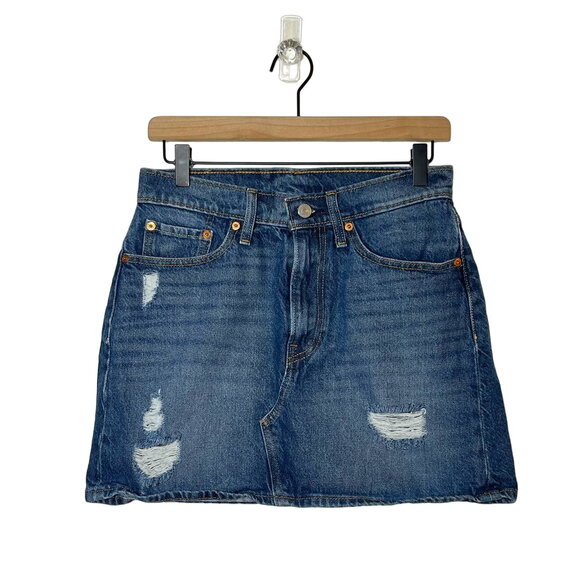 Levi’s High Rise Deconstructed Skirt Women's Size 27 Blue Denim Distressed - Picture 1 of 7